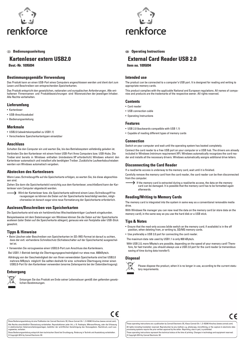 Page 1 of the manual User Manual Renkforce USB 2.0 1095094
