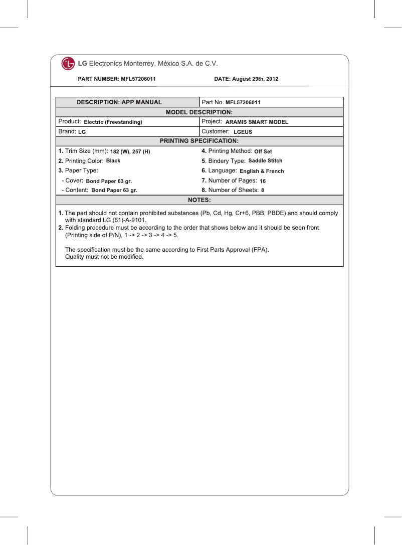 First page image of the manual for LRE3027ST