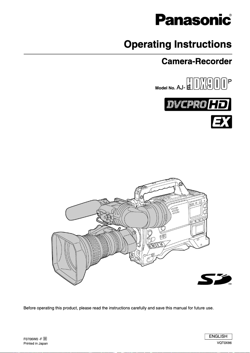 First page image of the manual for AJ-HDX900