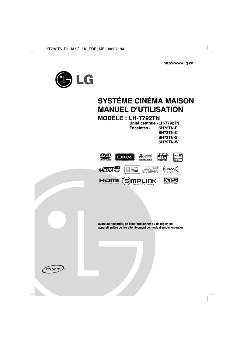 First page image of the manual for HT792TN