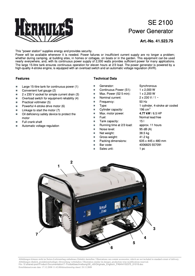 Page 1 of the manual User Manual Herkules SE 2100