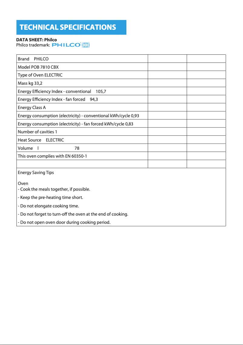 First page image of the manual for POB 7810 CBX