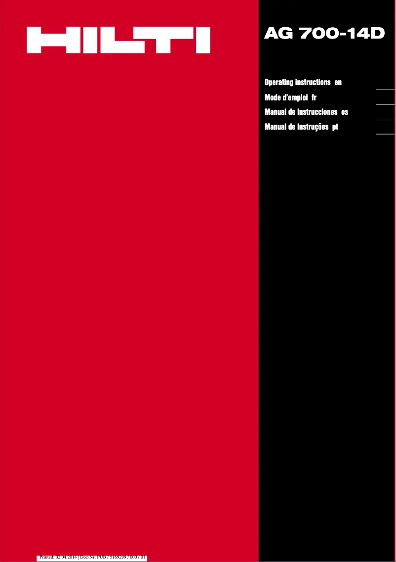 First page image of the manual for AG 700-14D