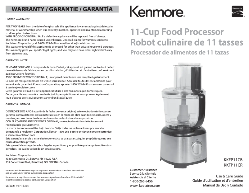 First page image of the manual for KKFP11CB