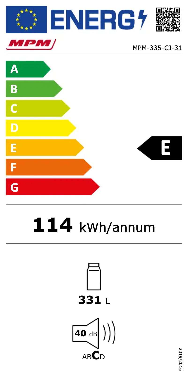 Page 1 of the manual Energy Label MPM MPM-335-CJ-31