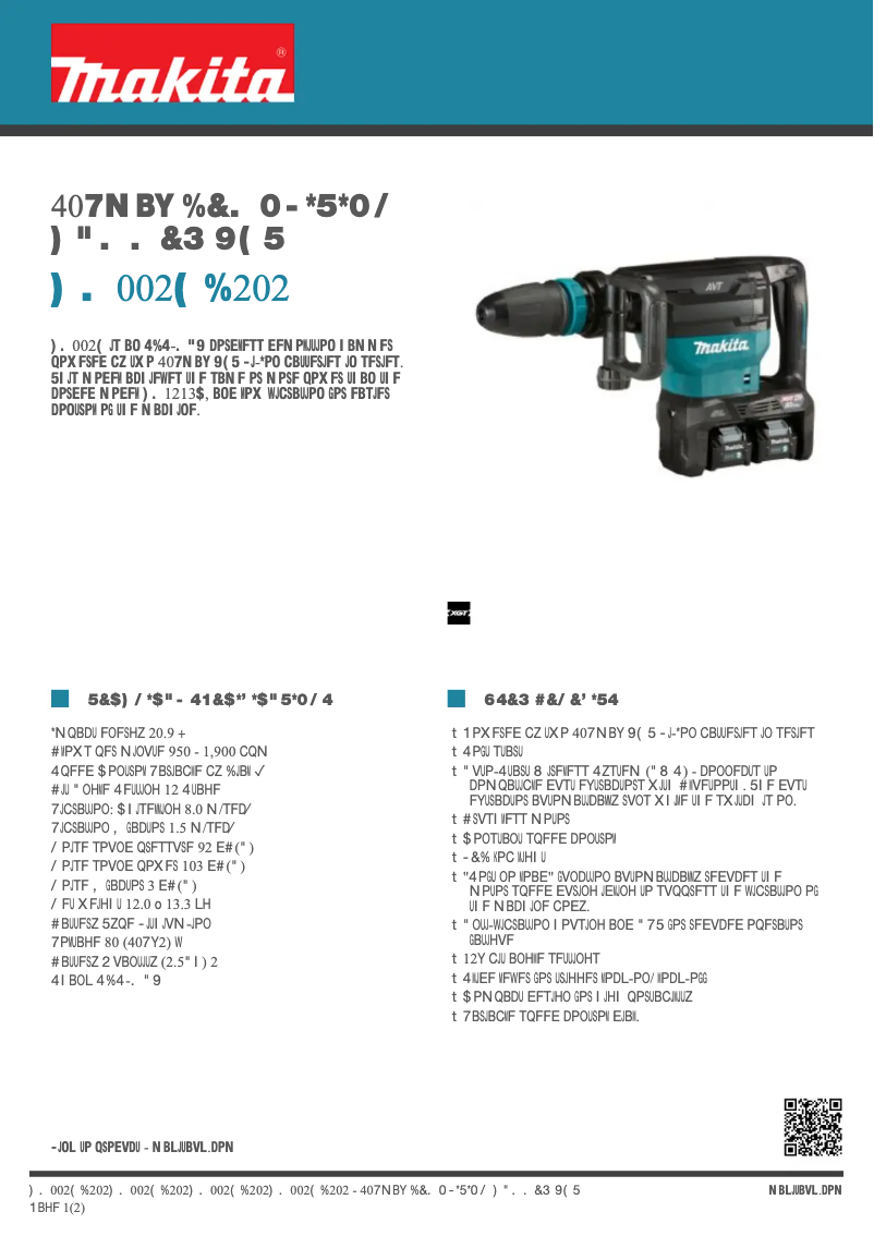 Page 1 of the manual Technical Sheet Makita HM002GD202