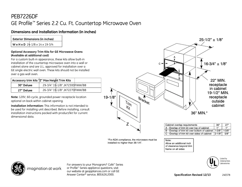 Page 1 of the manual Technical Sheet GE Profile PEB7226DFWW