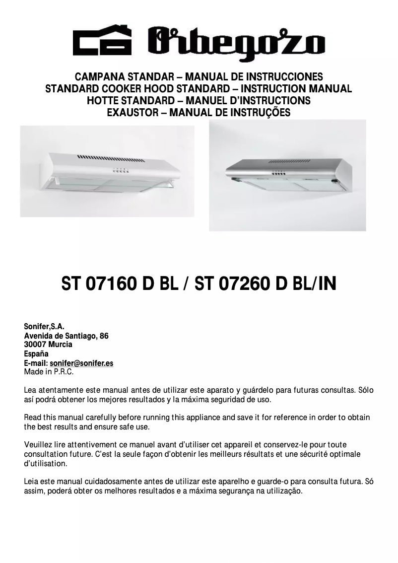 First page image of the manual for ST 07260 D BL