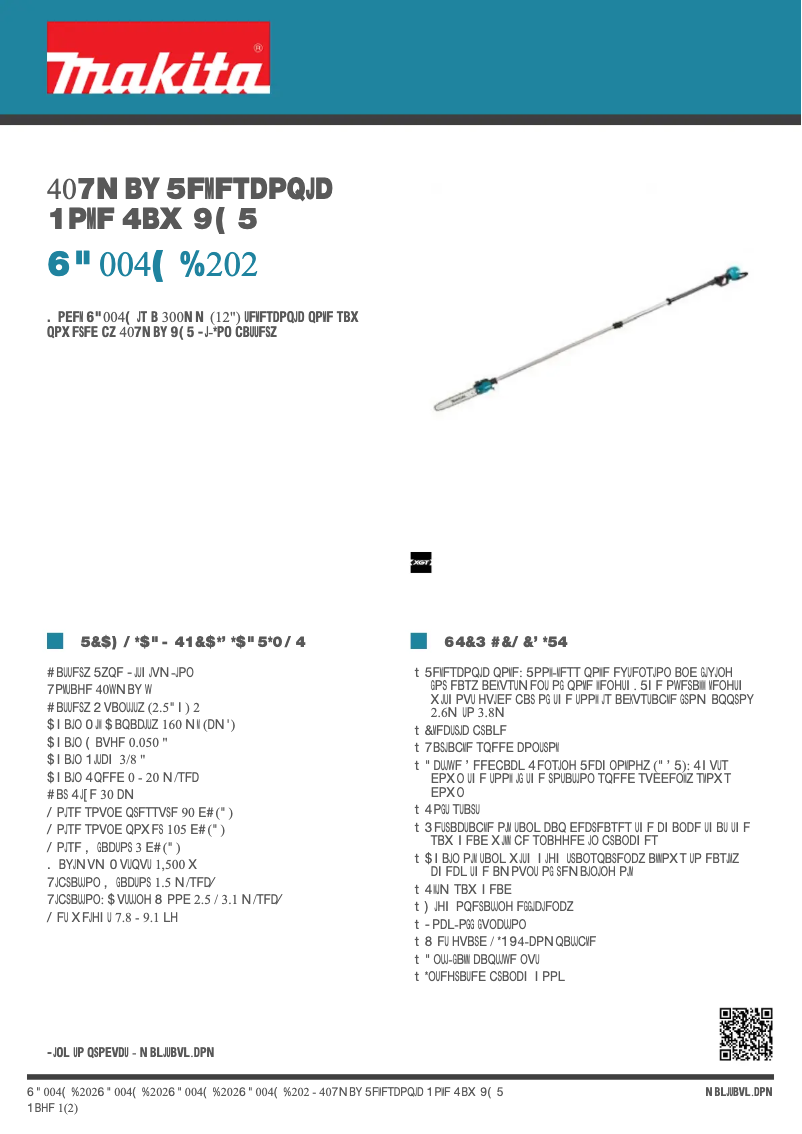 Page 1 of the manual Technical Sheet Makita UA004G