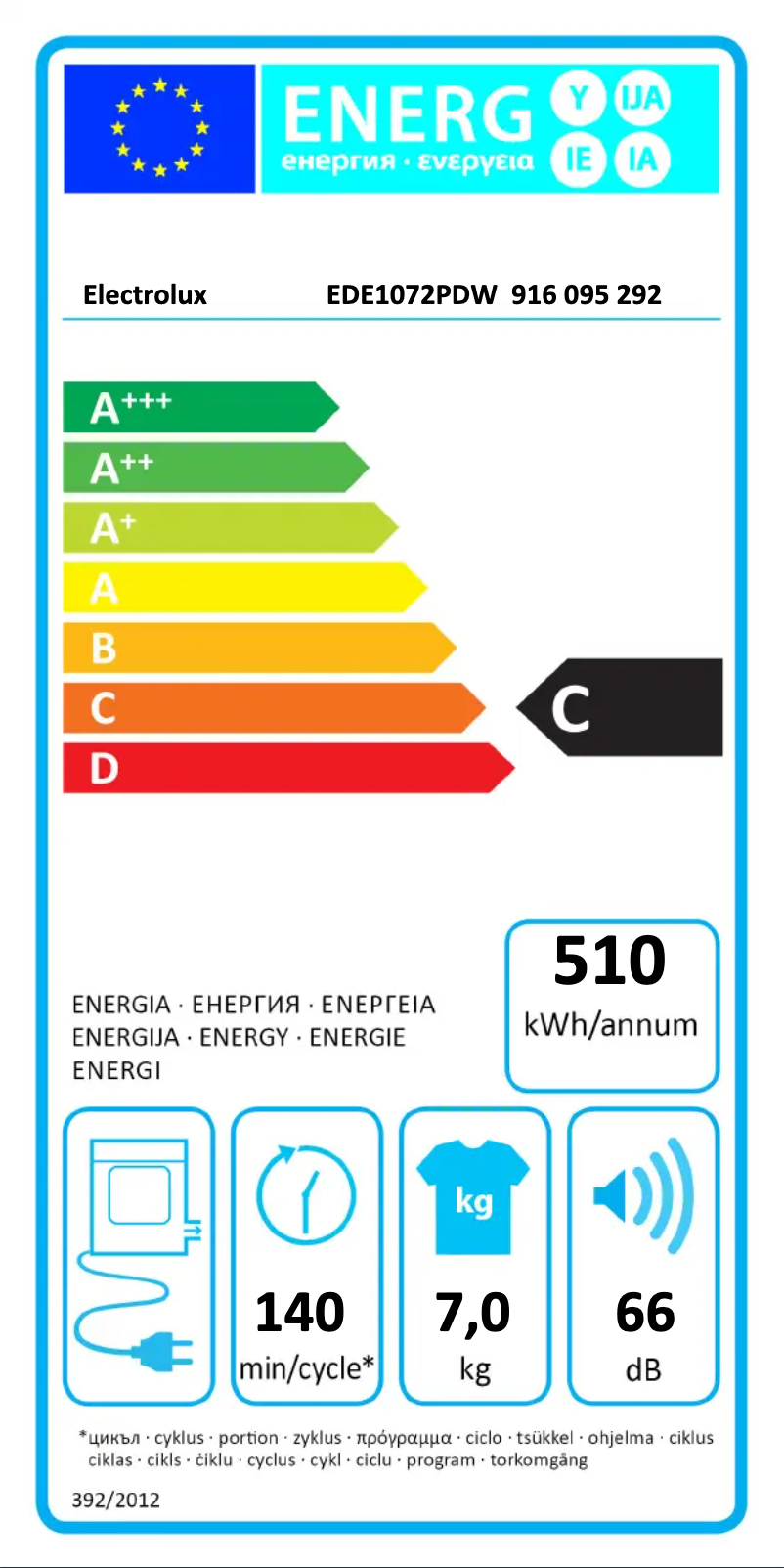 Page 1 of the manual Energy Label Electrolux EDE1072PDW