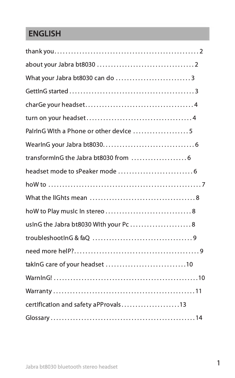 First page image of the manual for BT8030