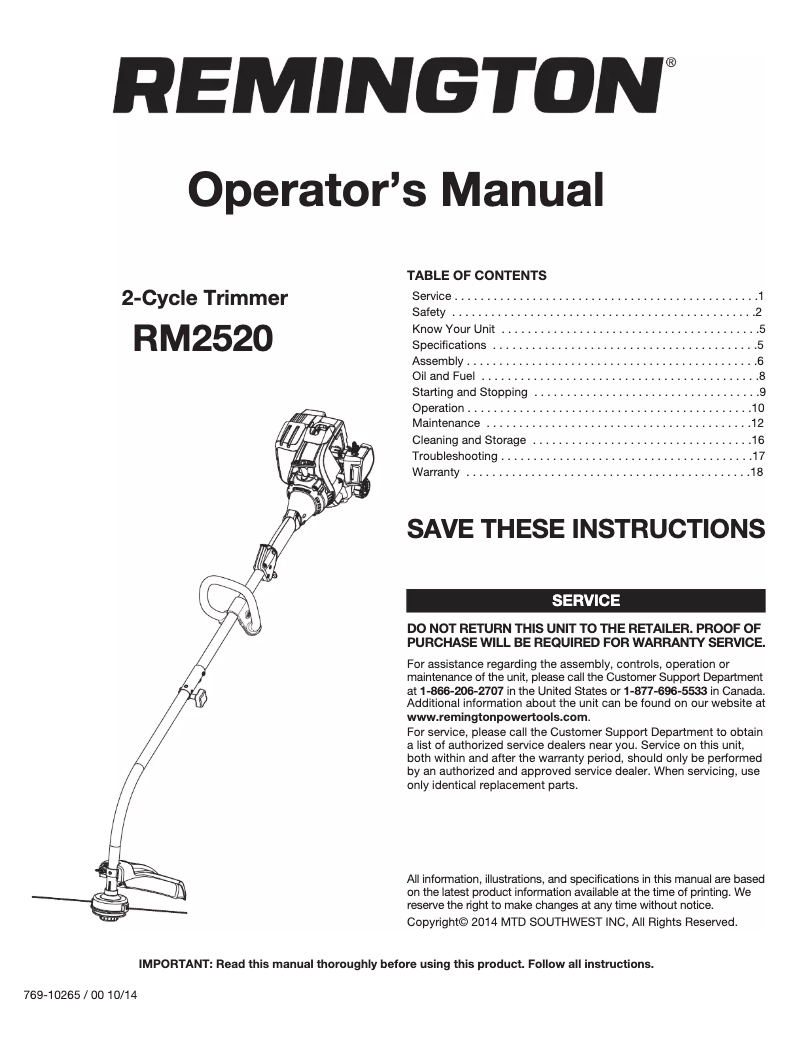 First page image of the manual for RM2520