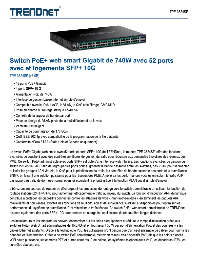 Page 1 of the manual Technical Sheet TRENDnet TPE-3524SF
