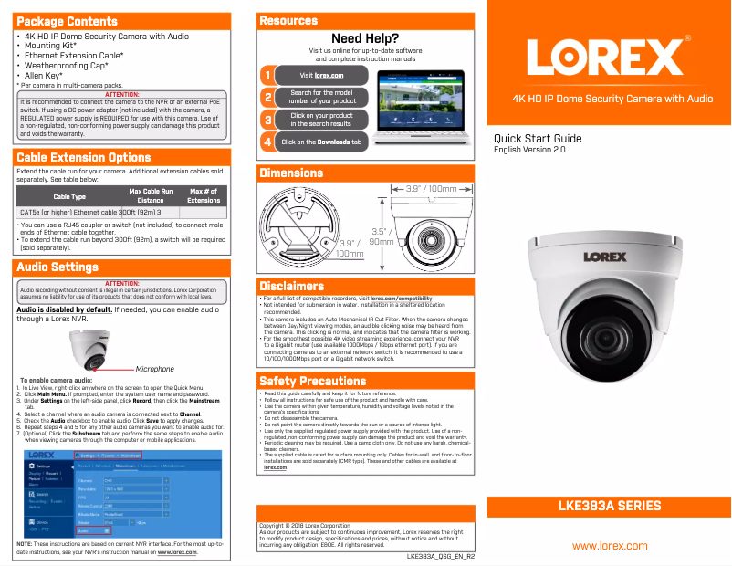 Page 1 of the manual User Manual Lorex LKE383A