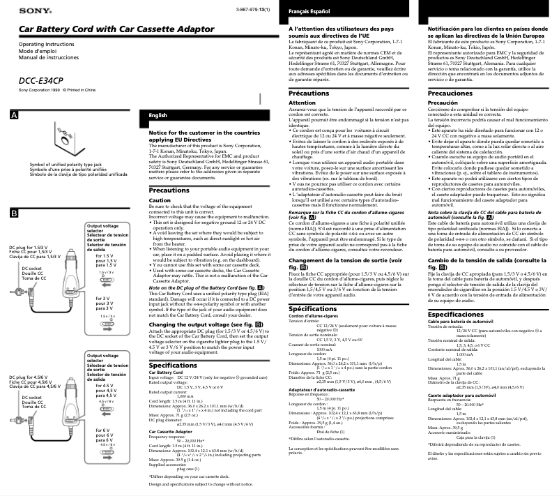 Page 1 of the manual User Manual Sony DCC-E34CP