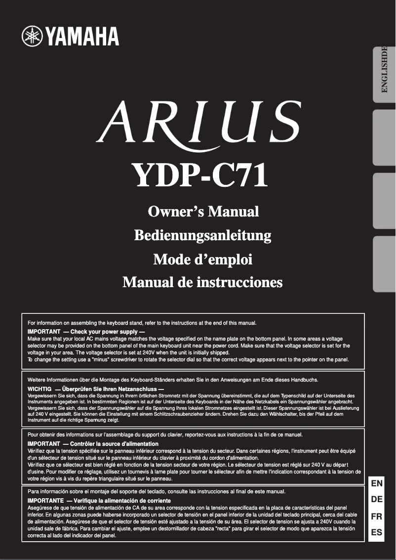 First page image of the manual for Arius YDP-C71PE