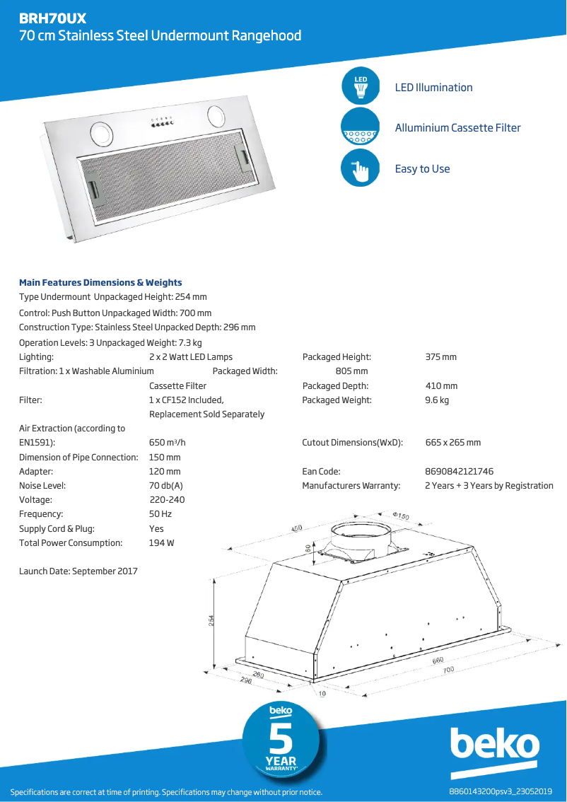 First page image of the manual for BRH70UX