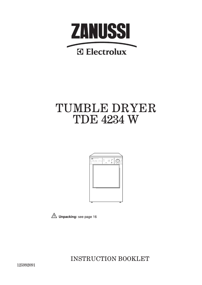 Page 1 of the manual User Manual Zanussi-Electrolux TDE4234W