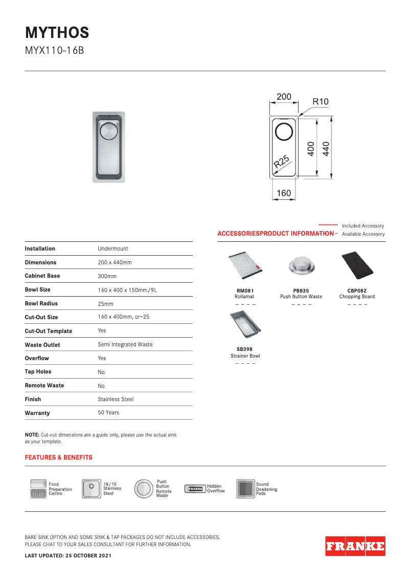 Page 1 de la notice Manuel utilisateur Franke Maris MYX110-16B