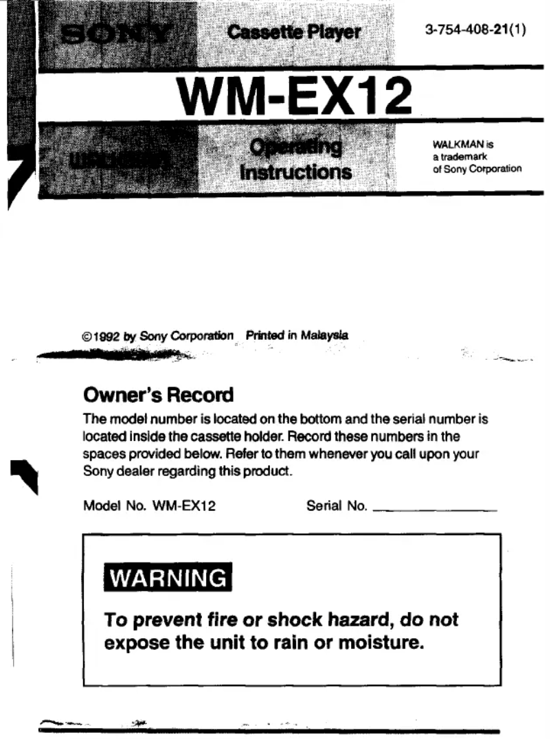 First page image of the manual for Walkman WM-EX12