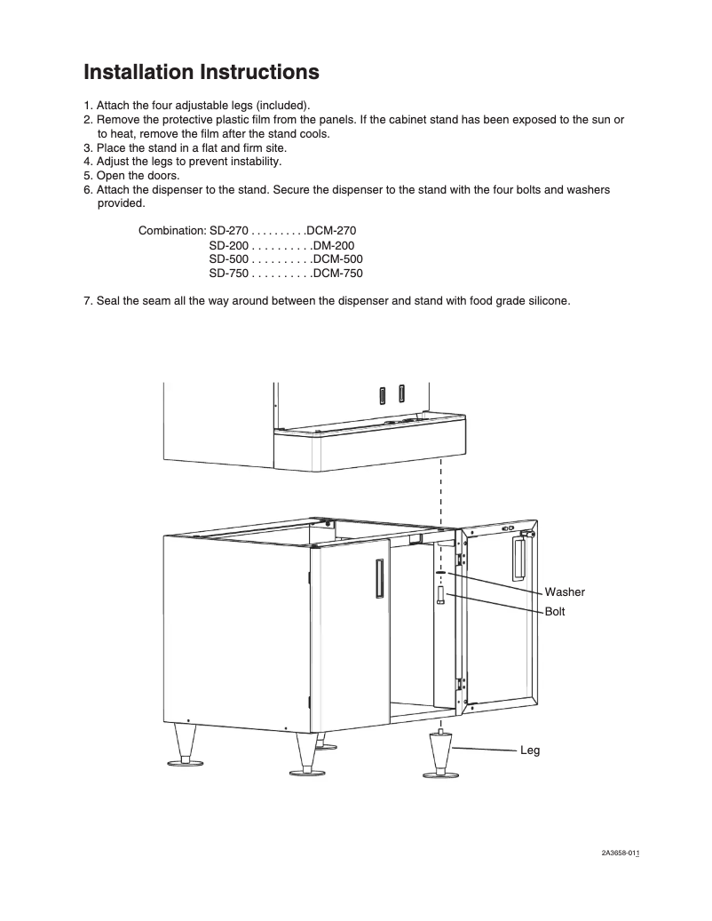 Page 1 of the manual Installation Guide Hoshizaki SD-200