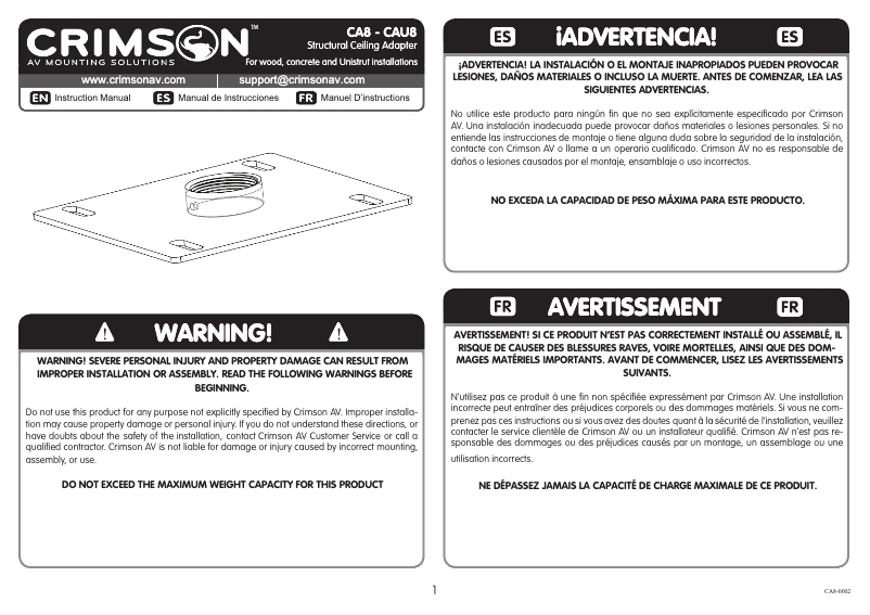 First page image of the manual for CA8