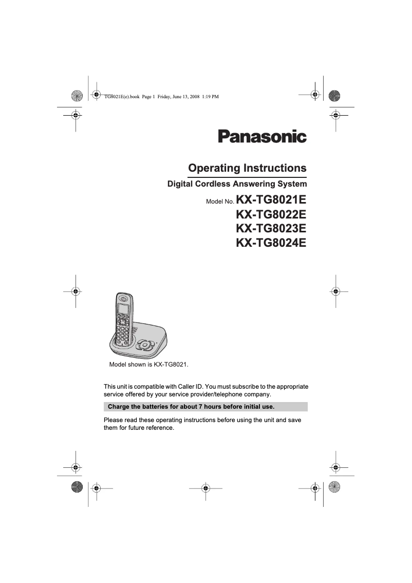 Page 1 of the manual User Manual Panasonic KX-TG8023E