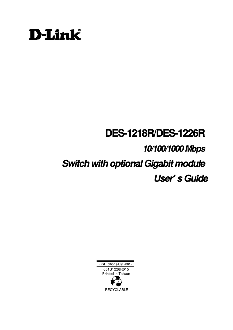 Page 1 of the manual User Manual D-Link DES-1218R