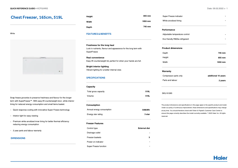 First page image of the manual for HCF524W2