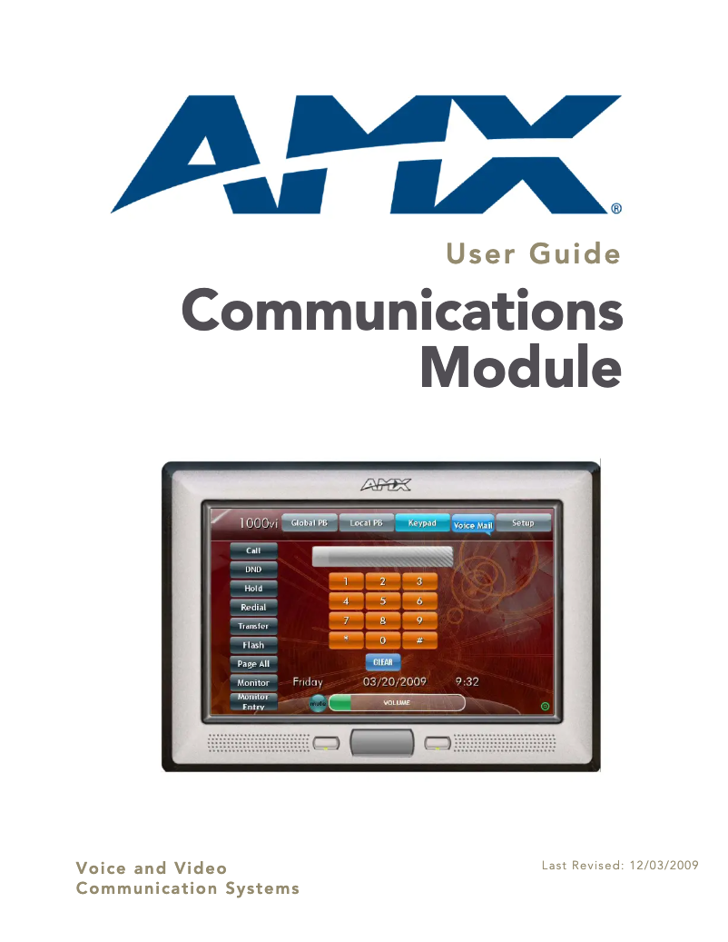 Page 1 of the manual User Manual AMX NXD-1000Vi