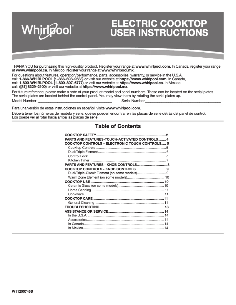 Page 1 of the manual User Manual Whirlpool WCE77US6HS
