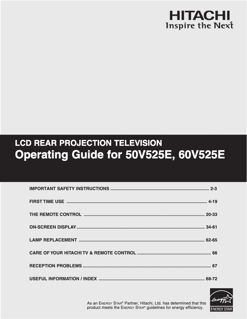 Page 1 of the manual User Manual Hitachi 50V525E