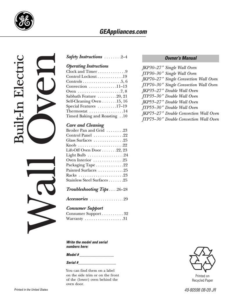 First page image of the manual for JKP30CMCC
