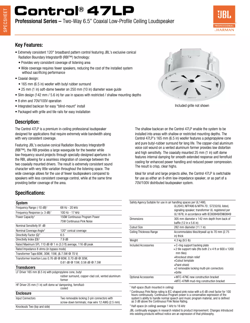 First page image of the manual for Control 47LP