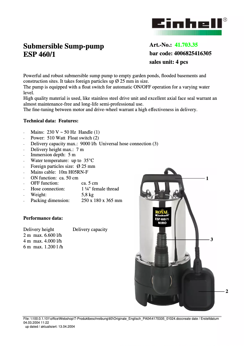 First page image of the manual for Royal ESP 460/1