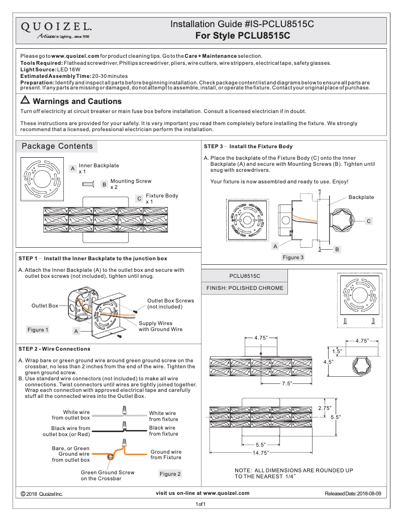 Page 1 of the manual User Manual Quoizel PCLU8515C