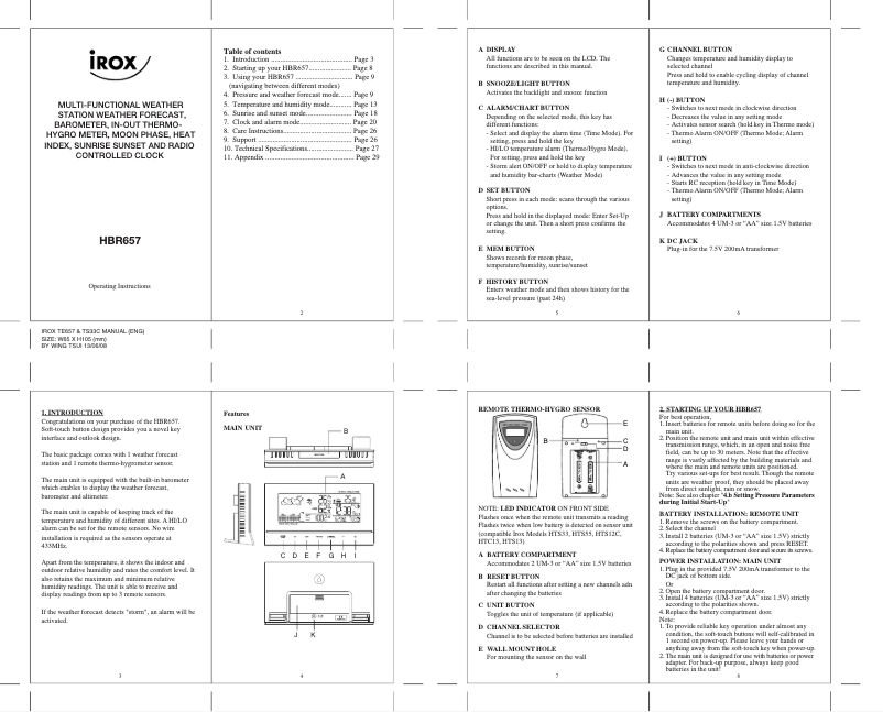 Page 1 of the manual User Manual Irox HBR657