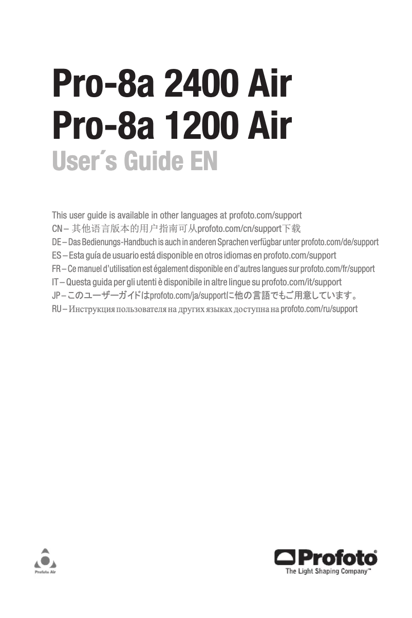 Page 1 of the manual User Manual Profoto Pro-8a 1200 Air