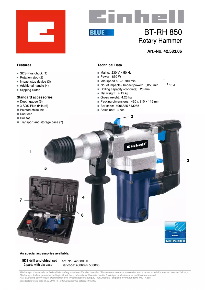 Page 1 of the manual User Manual Einhell BT-RH 850