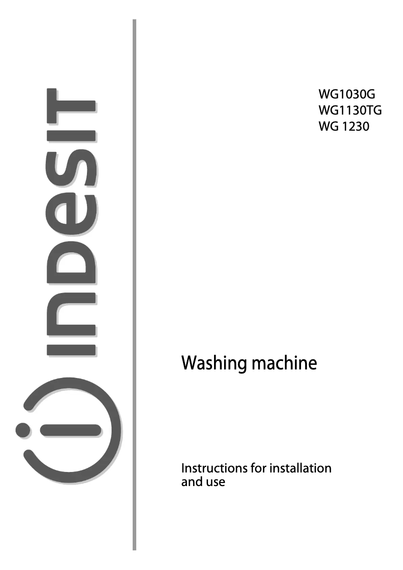 Page 1 of the manual User Manual Indesit WG 1230