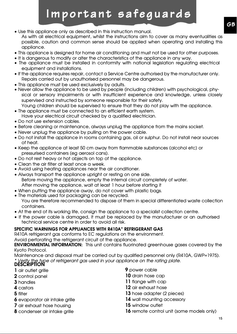 Page 1 of the manual User Manual DeLonghi Pinguino PACN80.1