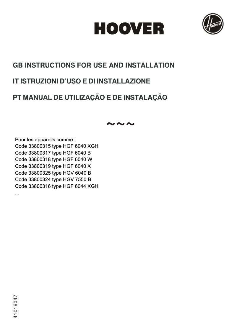 First page image of the manual for HGF 6040 B