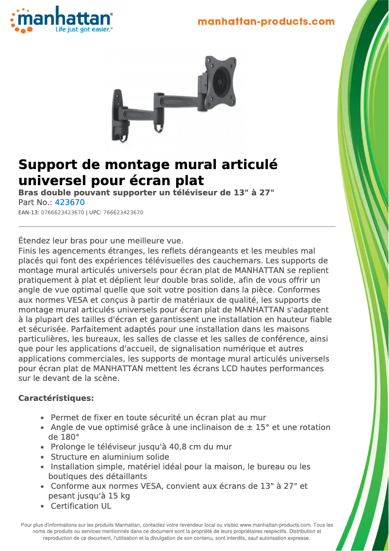 Page 1 of the manual Technical Sheet Manhattan 423670