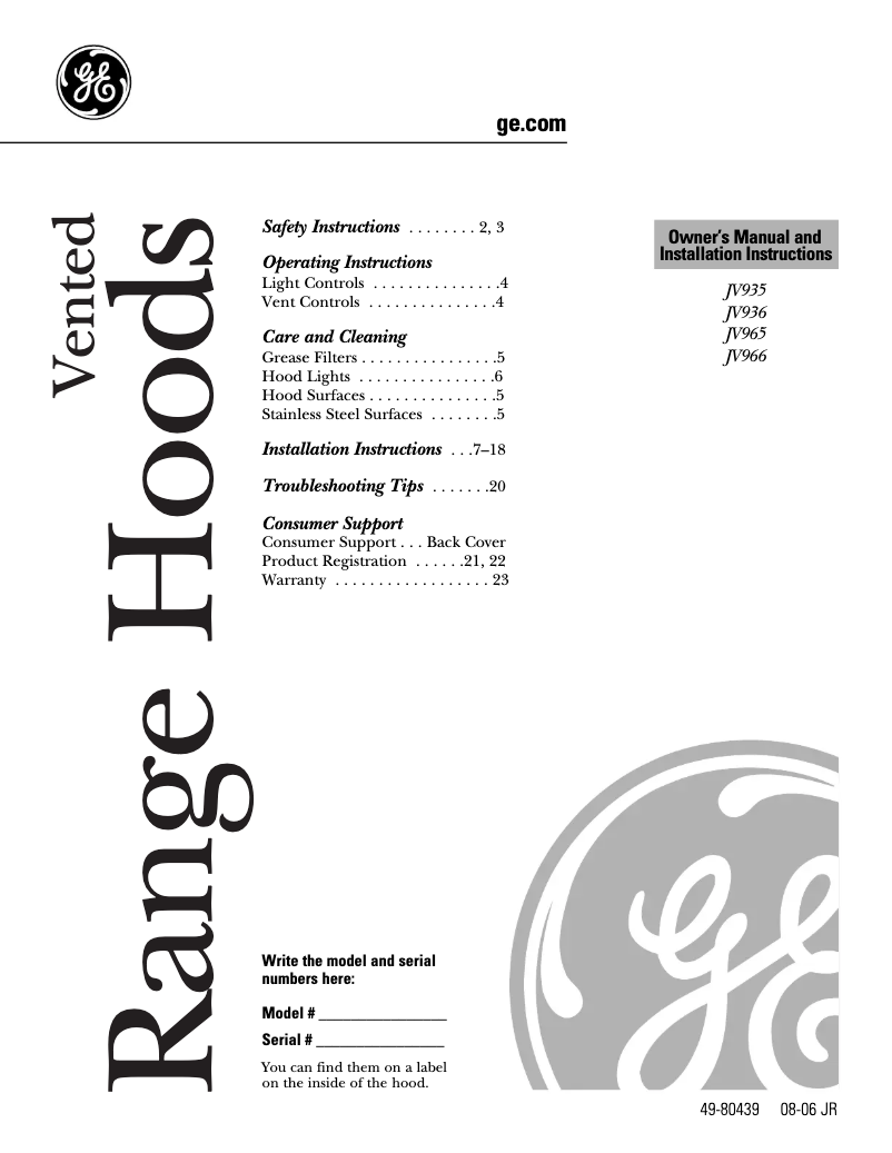 Page 1 of the manual Installation Guide GE Profile JV965DCC