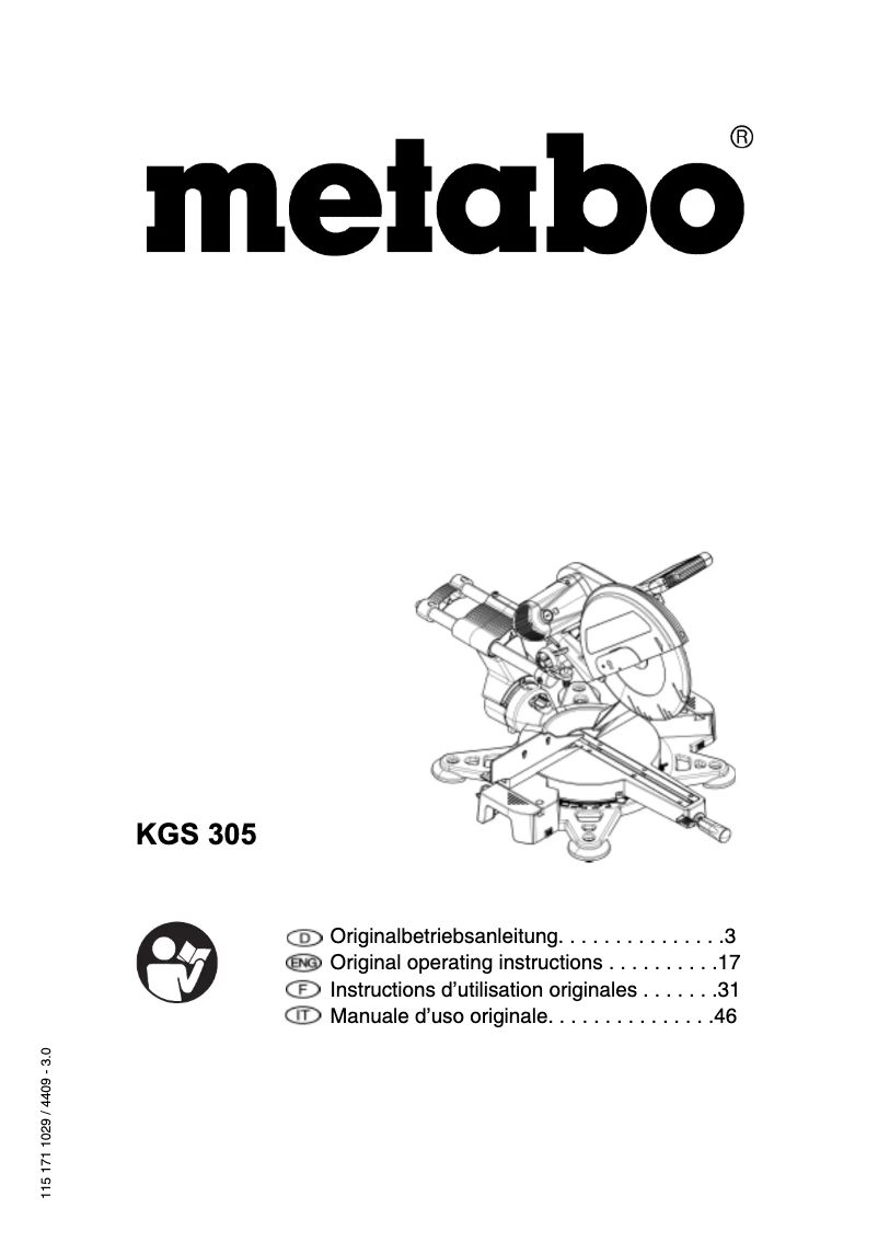 Page 1 of the manual User Manual Metabo KGS 305