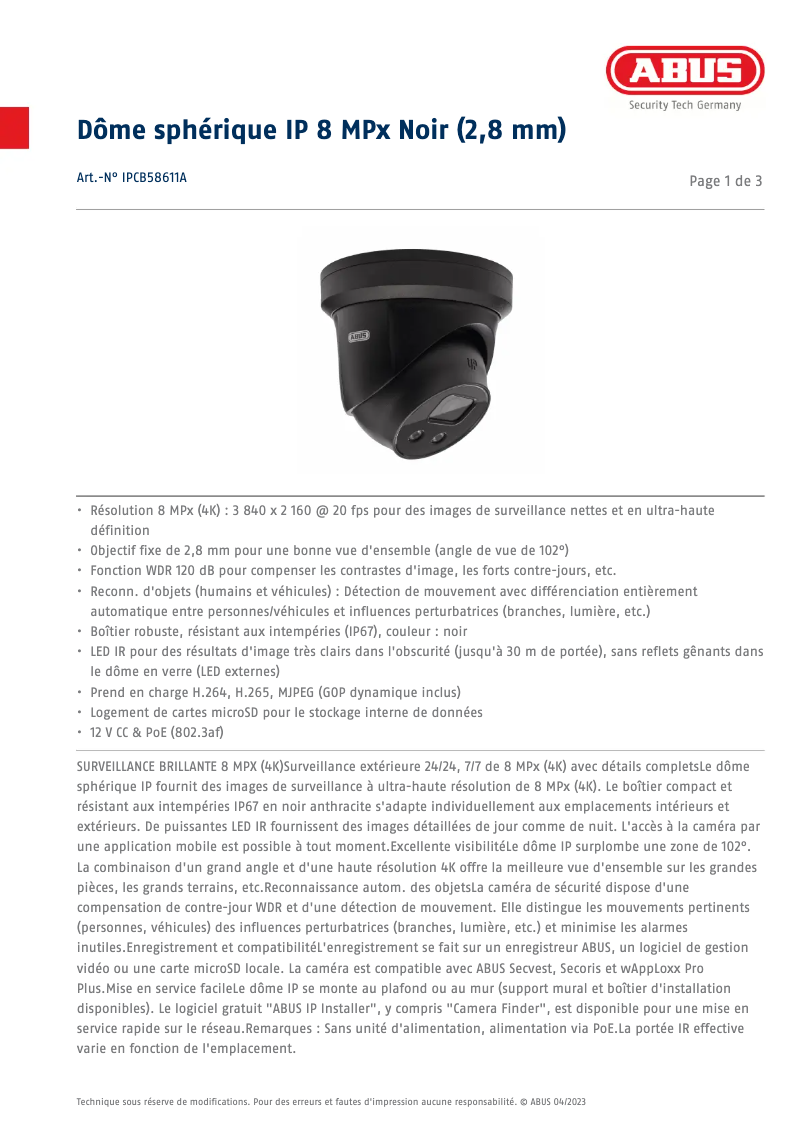 Image de la première page du manuel de l'appareil IPCB58611A