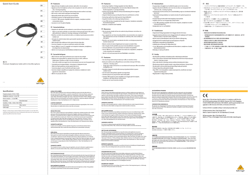 Page 1 de la notice Guide de démarrage rapide Behringer BC11