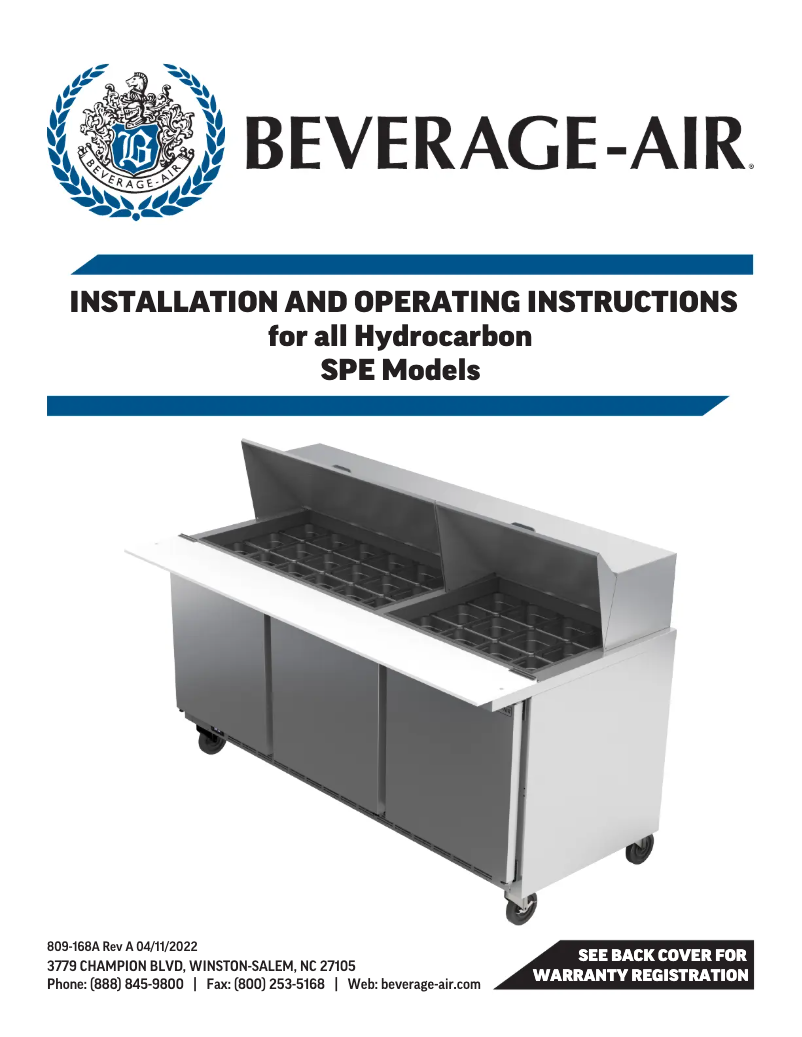 Page 1 of the manual User Manual Beverage-Air SPE36HC-08C