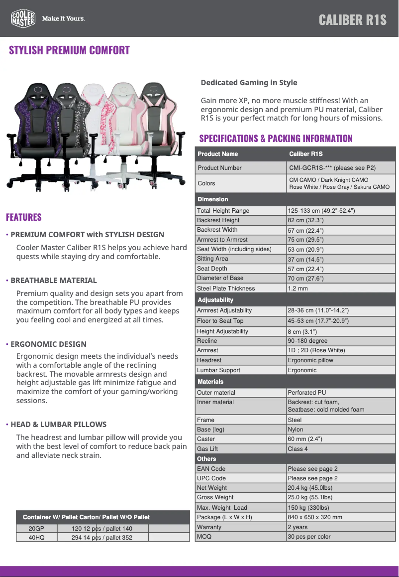 Page 1 of the manual Technical Sheet Cooler Master Caliber R1S