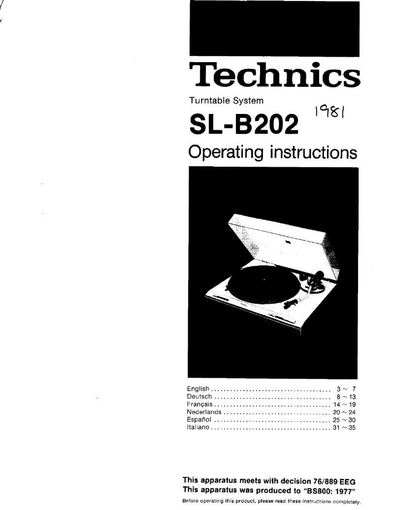 First page image of the manual for SL-B202